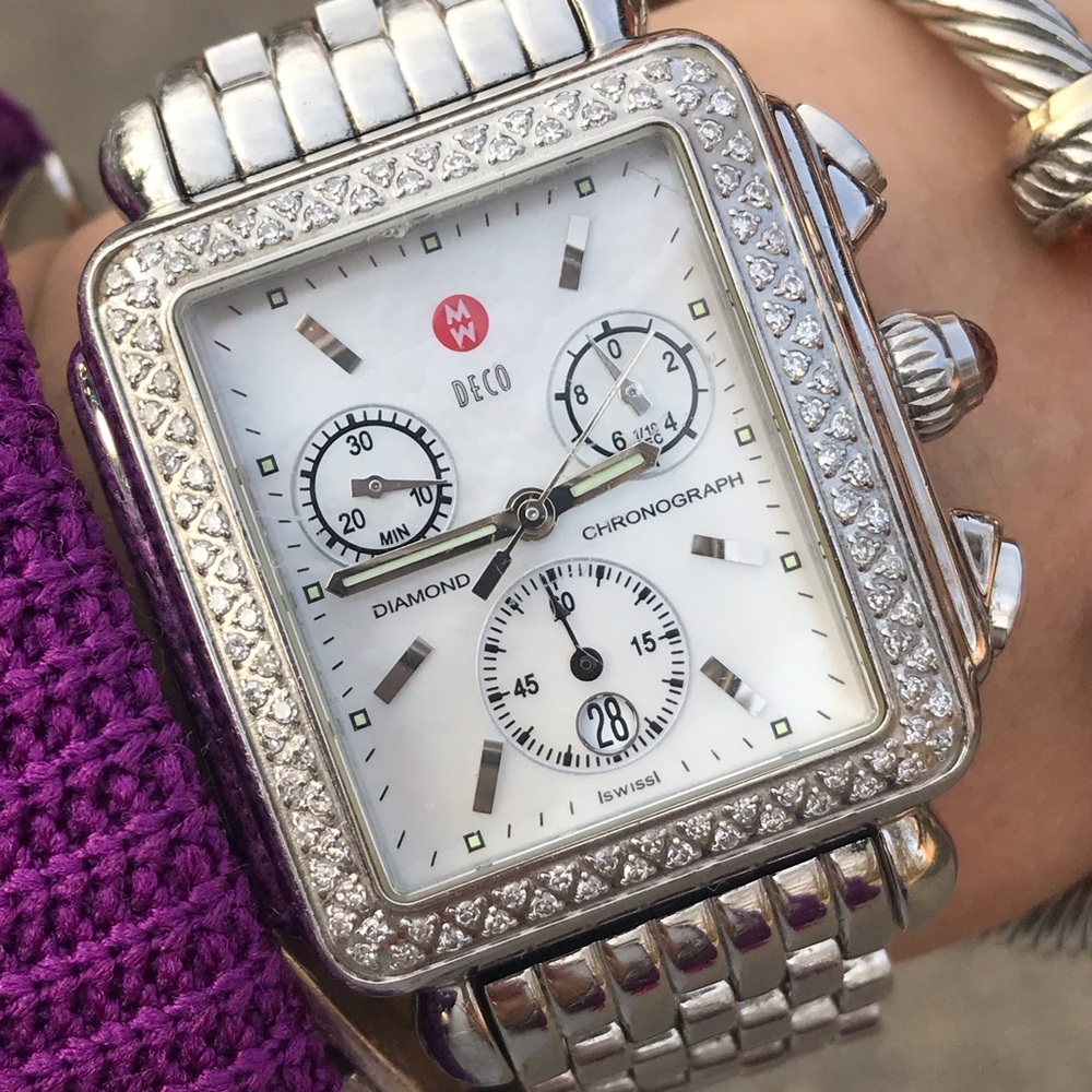 Michele Deco Diamond Chronograph Stainless Steel Watch - Silver/White